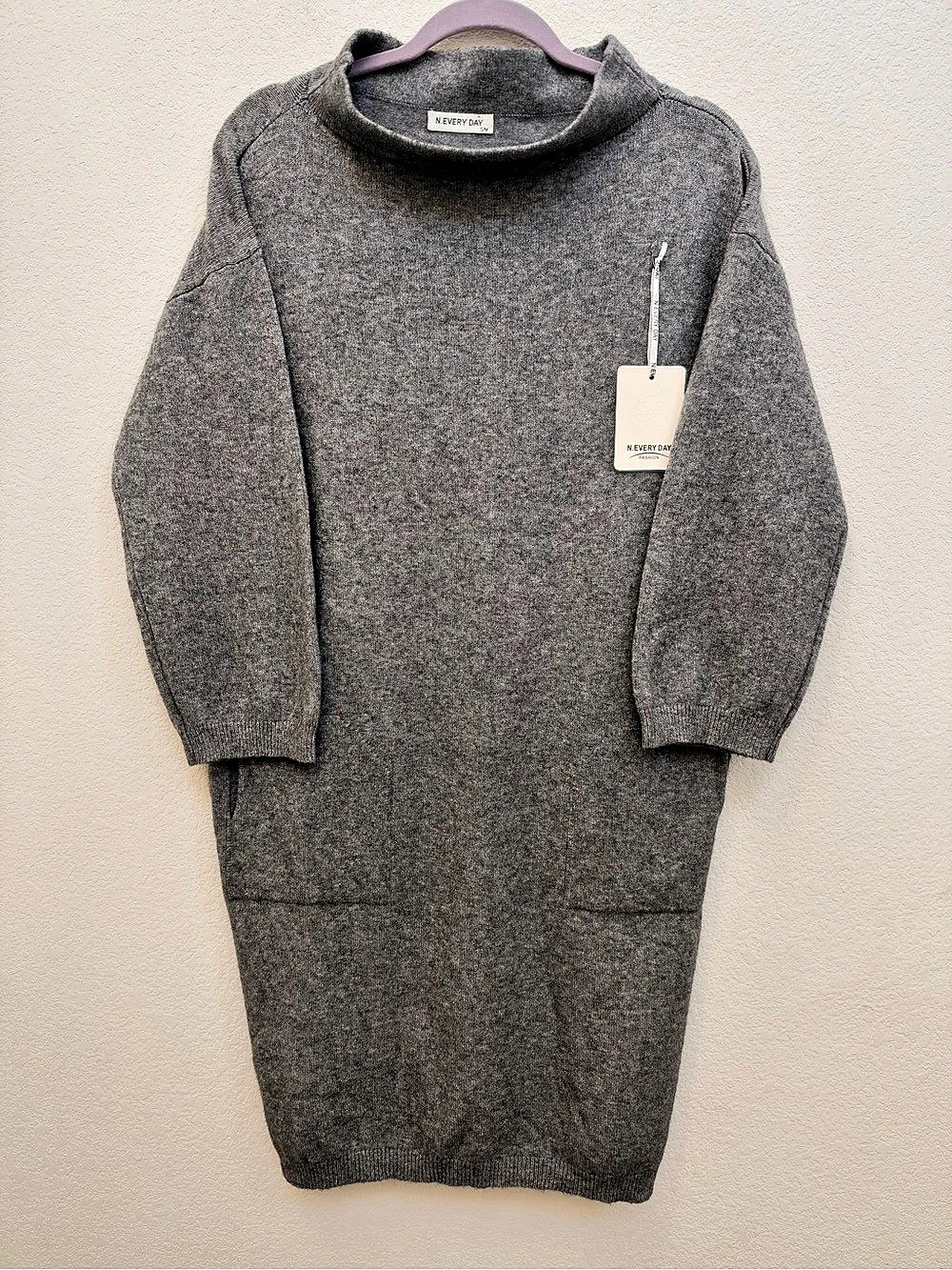 N.EVERY DAY Gray Sweater Midi Dress Size Medium NWT